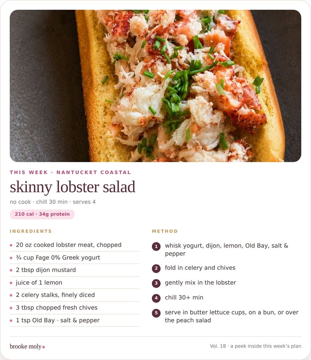 Skinny lobster salad recipe card
